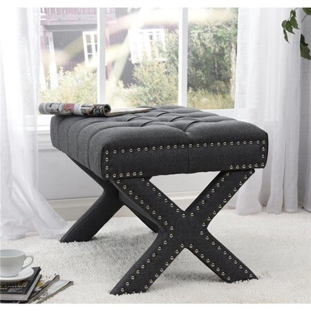 Posh Living Posh Living Hazel Linen Button Tufted Silver Nailhead Trim X-Leg Ottoman - Dark Grey ON06-03DG-UE